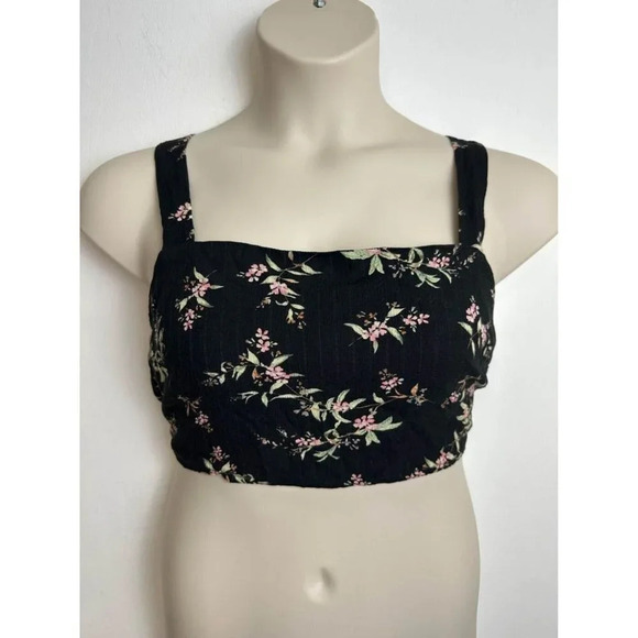 New American Eagle Black Flower print cropped top, ties in the back, size XL #04 - Picture 1 of 6
